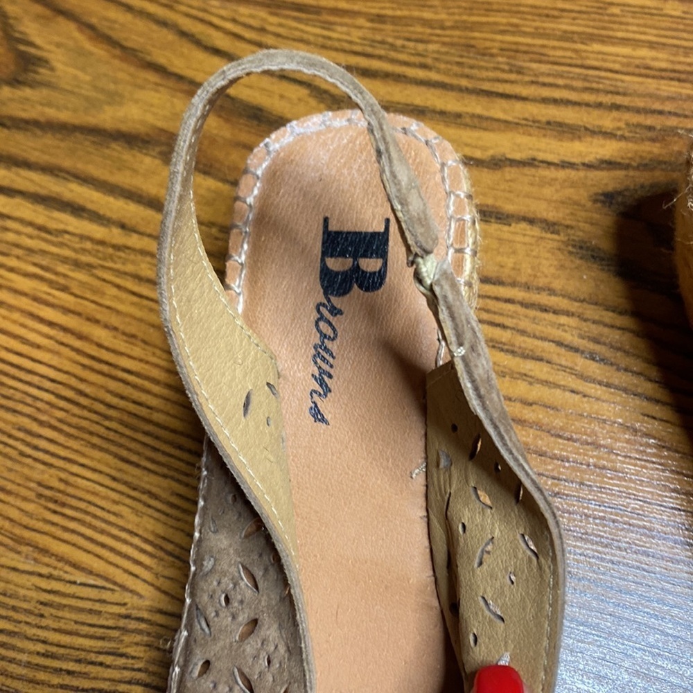 🌹 Browns 🌹 Soft Leather Wedge Espadrille Sandals - Picture 4 of 8